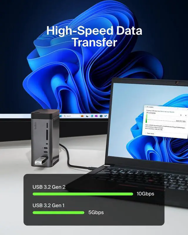 Alt view image 4 of 4 - USB-C Hub, 11-in-1 Pro GaN Dock 150W, Multi-Port Docking Station w/USB-C, USB-A, Ethernet, SD, MicroSD, 3.5mm Port, 4K HDMI Ports for Triple Monitor Display - Compatible w/MacBook Pro & More