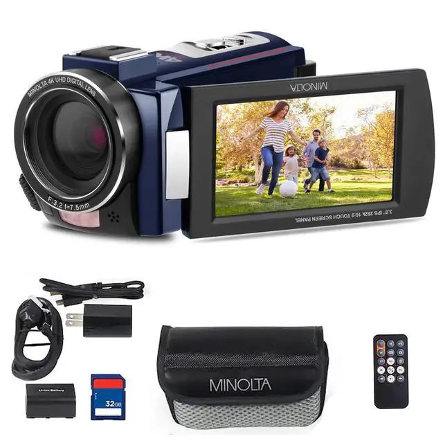Alt view image 2 of 4 - Camcorder - 4K Ultra HD, 30MP Photos, Night Vision with IR LEDs, 16X Zoom, Time-Lapse, Anti-Shake, 3" Touchscreen, HDMI USB Output, SD Slot, CMOS Sensor (Blue)