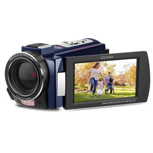Alt view image 3 of 4 - Camcorder - 4K Ultra HD, 30MP Photos, Night Vision with IR LEDs, 16X Zoom, Time-Lapse, Anti-Shake, 3" Touchscreen, HDMI USB Output, SD Slot, CMOS Sensor (Blue)