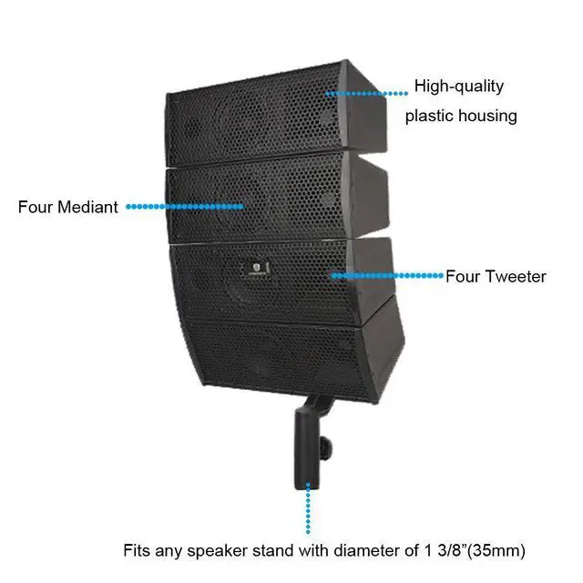 Alt view image 4 of 6 - Club A 4X4 Passive Line Array Speaker System Sets with Connecting Cables Eight Tweeter and Eight mid-tweeters, 8 Ohms Impedance