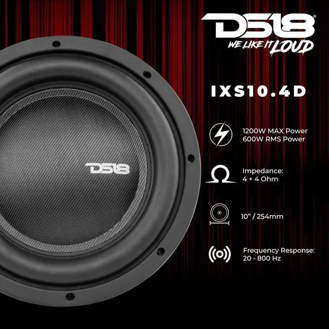 Alt view image 2 of 4 - IXS10.4D Shallow Car Subwoofer - 10" 1000W MAX Power, 500W RMS, Dual Voice Coil, 4+4 Ohms Impedance (1 Speaker)