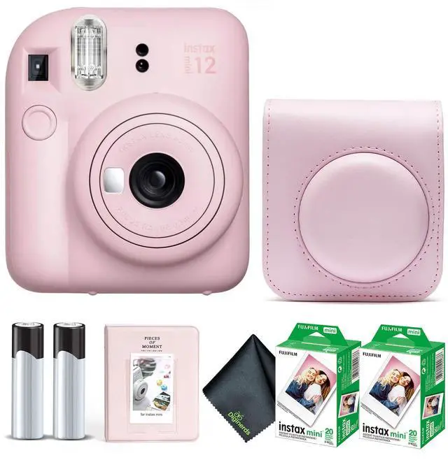 Main image of Instax Mini 12 Instant Camera Blossom Pink Bundle with Fuji Instax Mini Film Value Pack (40 Sheets) + Protective Carrying Case + Photo Album + Microfiber Cleaning Cloth