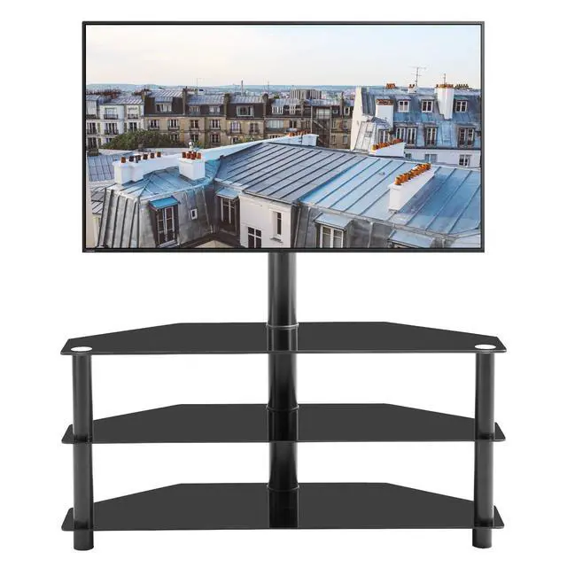 Alt view image 3 of 4 - Swivel Floor TV Stand Height Adjustable Bracket Entertainment Stand for 32 to 65 Flat or Curved Screen Multi-Function Universal TV Stand (Black-2002)