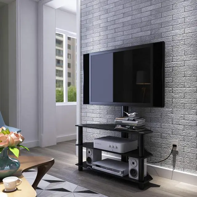 Alt view image 2 of 4 - Swivel Floor TV Stand Height Adjustable Bracket Entertainment Stand for 32 to 65 Flat or Curved Screen Multi-Function Universal TV Stand (Black-1002)