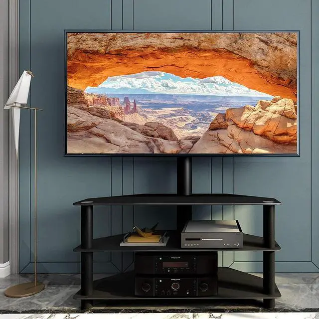 Alt view image 3 of 4 - Swivel Floor TV Stand Height Adjustable Bracket Entertainment Stand for 32 to 65 Flat or Curved Screen Multi-Function Universal TV Stand (Black-1002)