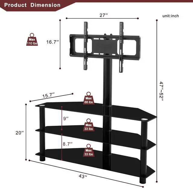 Alt view image 4 of 4 - Swivel Floor TV Stand Height Adjustable Bracket Entertainment Stand for 32 to 65 Flat or Curved Screen Multi-Function Universal TV Stand (Black-1002)
