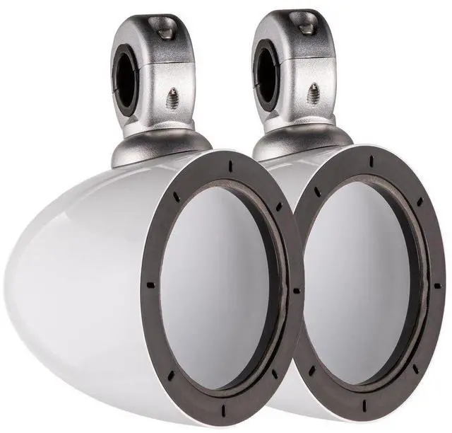 Alt view image 2 of 6 - White Mini Wake Tower Marine Enclosures Loaded 4" DSC Speakers