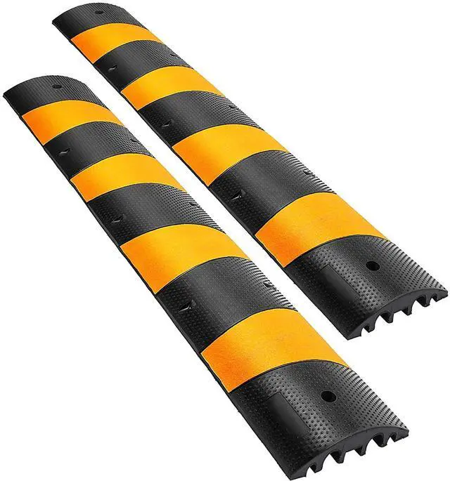 Main image of 2PCS 6 FT Rubber Speed Bump Driveway, Heavy Duty Cable Floor Cord Protector Cover Ramp,2-Channel Speed Bumps for Road Garage Gravel Roads Asphalt Concrete, 72.4 x 12 x 2.4 Inch