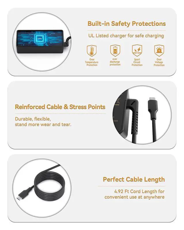 Alt view image 4 of 4 - 20 Pack Laptop Charger 65W watt USB Type C AC Adapter Replacement for Hp Chromebook 14 13 X360 Spectre x360 Elite x2 EliteBook; Lenovo Yoga,Dell, ASUS,Acer Type C Power Supply Adapter with Cord