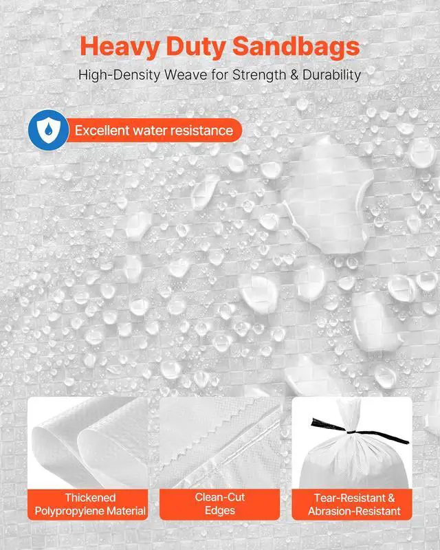 Alt view image 4 of 4 - Empty Sandbags, 1000 Packs 16 x 26 in, Heavy Duty Sand Bags Sacks with Ties, 50lb Capacity Woven Polypropylene Sandbags, Tear-Resistant & UV-Resistant Sand Bags for Flood Protection Barrier