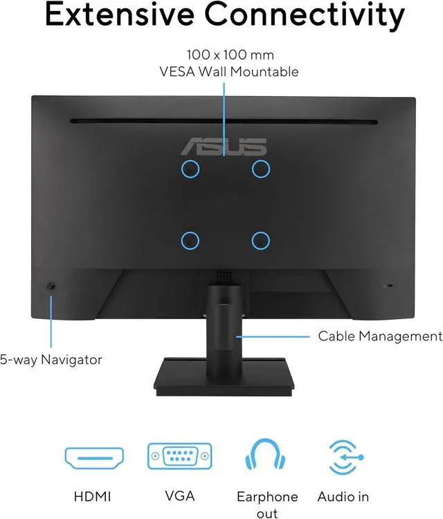 Alt view image 4 of 4 - 24" FHD Gaming Office Monitor, 120Hz, 1ms, Eye Care Monitor - IPS, 99% sRGB, Frameless, Adaptive-Sync, HDMI, VGA, Low Blue Light, Flicker Free, Tilt Adjustment, Wall Mountable, Black