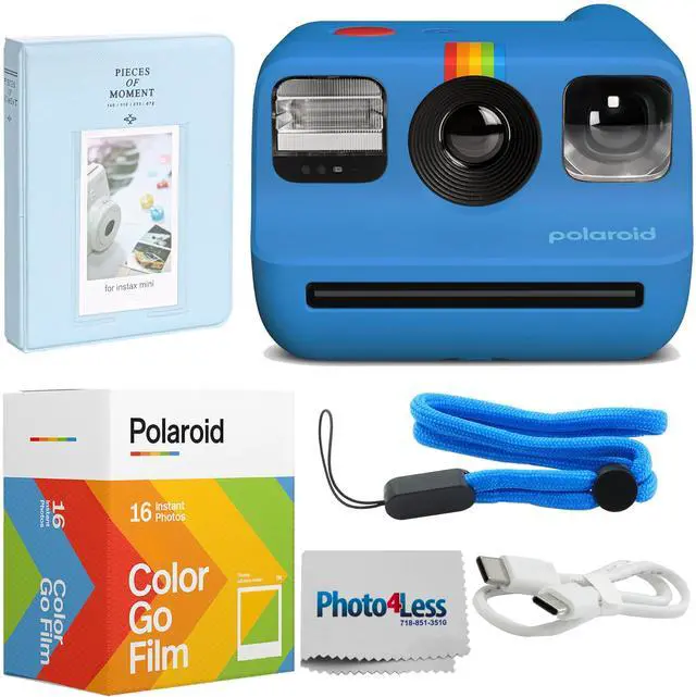 Main image of Go Generation 2 Instant Film mini Camera (Blue) Bundled with GO Color Film Double Pack, Photo Album (Holds 64 Photos), Lens Cleaning Cloth