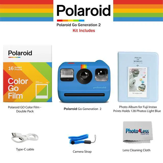 Alt view image 2 of 4 - Go Generation 2 Instant Film mini Camera (Blue) Bundled with GO Color Film Double Pack, Photo Album (Holds 64 Photos), Lens Cleaning Cloth