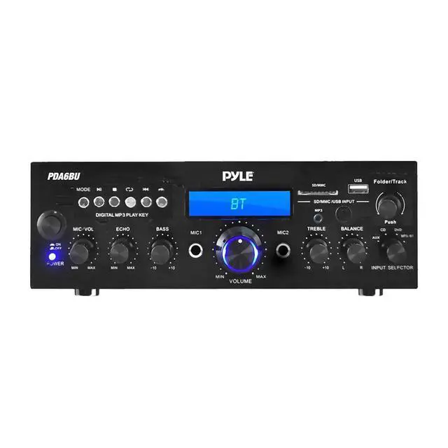 Alt view image 2 of 4 - PDA6BU 200-Watt 2-Channel Digital USB/AUX FM Radio Stereo Amplifier Receiver, Bundle Combo With 4x Enrock EKMR408B 4" Inch 200-Watt 3-Way Black Box Speakers, 50 Feet 16-Gauge Speaker Wire