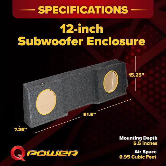 Alt view image 3 of 4 - QPower Dual 12in Underseat Downfire Subwoofer Enclosure, Sub Box Compatible with Chevy Silverado XCab and GMC Sierra XCab Classic 1996-2006