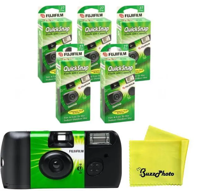Main image of QuickSnap Flash 400 One Time Use 35mm Disposable Camera with Flash w/BuzzPhoto Microfiber Cleaning Cloth (5-Pack)