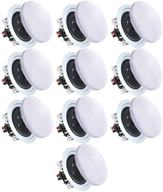 Main image of Set of 10 5.25 Inch 8 Ohm 175 Watts Ceiling Speakers, Flush Mount in-Wall in-Ceiling 2-Way Mid Bass Woofer Speakers - Perfect for Home, Office