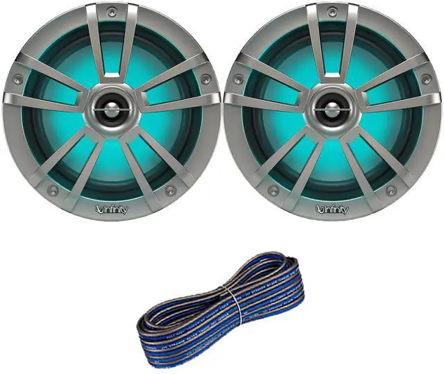 Main image of 1 Pair (QTY 2) of Infinity Reference 6.5" 225-Watt High-Performance 2-Way Weather-Proof Marine Boat Power Sport Titanium 2-Way Coaxial LED Speakers Bundle Combo with 16 Gauge Speaker Wiring
