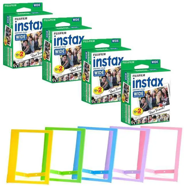 Main image of FUJIFILM INSTAX Wide Instant Film + Plastic Photo Frames (Blue, Green, Pink, Yellow & Purple Deluxe Bundle (80 Film)
