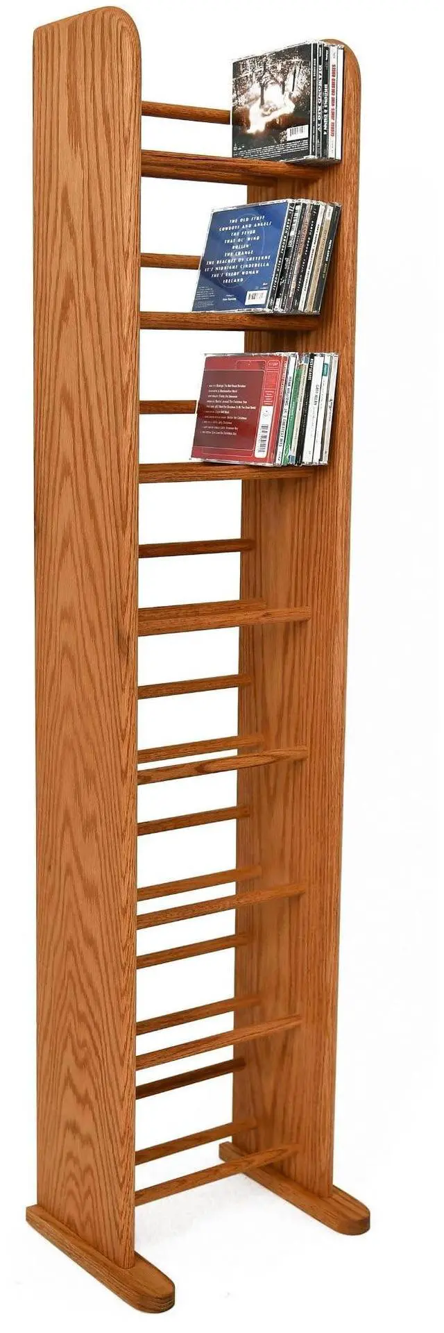 Main image of Hill 04 Series Dowel Style CD Storage Rack Storage Shelf Real Oak Wood Media & Display Shelves, Handcrafted in the USA (Honey, 54" x 12" x 7.25")