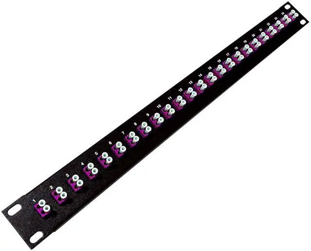 Main image of 1U 24 Port High Density Patch Panel, Loaded with LC Duplex Multimode OM4 Magenta Colored Adapters