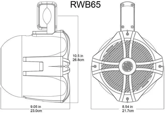 Alt view image 4 of 4 - RWB65B Bundle: Pair of 6.5-in 2-Way 500-Watt Peak / 300-Watt RMS Marine Wakeboard Tower Speakers - Black, Pair of RWBC 6.5-in Neoprene Speaker Covers, 2-Items