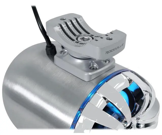 Alt view image 3 of 4 - WB50KLS (Pair) Silver 5.25" 250W Stainless Steel Marine Wakeboard Tower Speakers 360° Swivel Mount w/LED Lights Waterproof for Boats & ATVs