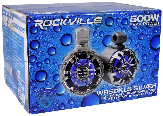 Alt view image 4 of 4 - WB50KLS (Pair) Silver 5.25" 250W Stainless Steel Marine Wakeboard Tower Speakers 360° Swivel Mount w/LED Lights Waterproof for Boats & ATVs
