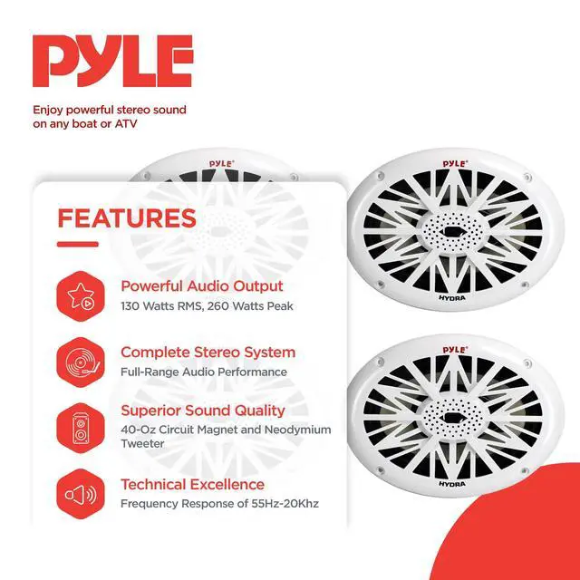 Alt view image 2 of 4 - 6'' x 9'' 260 Watt Water Resistant Marine Outdoor Boat ATV UTV Sound System Speakers with Removable Grill and Poly Carbon Cone, White (4 Pack)