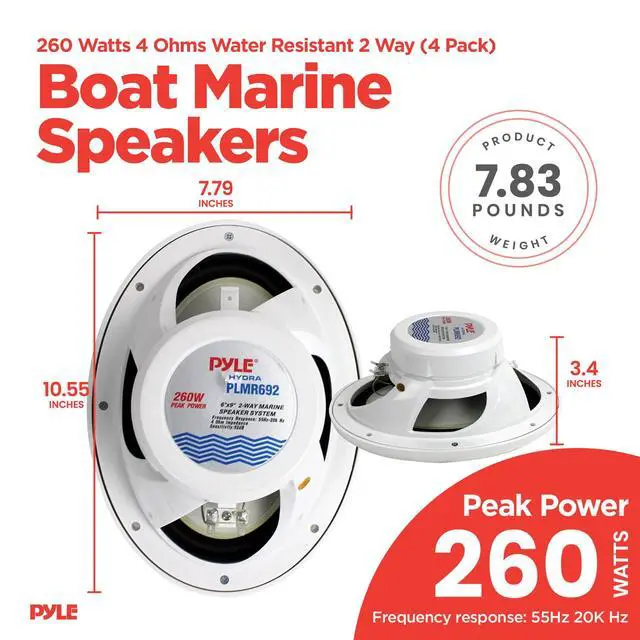 Alt view image 3 of 4 - 6'' x 9'' 260 Watt Water Resistant Marine Outdoor Boat ATV UTV Sound System Speakers with Removable Grill and Poly Carbon Cone, White (4 Pack)