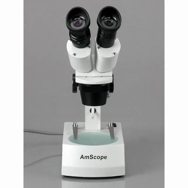 Alt view image 2 of 4 - SE306R-AY Forward-Mounted Binocular Stereo Microscope, WF10x and WF15x Eyepieces, 20X/30X/40X/60X Magnification, 2X and 4X Objectives, Upper and Lower Halogen Lighting, Reversible Black/White Stage Pl