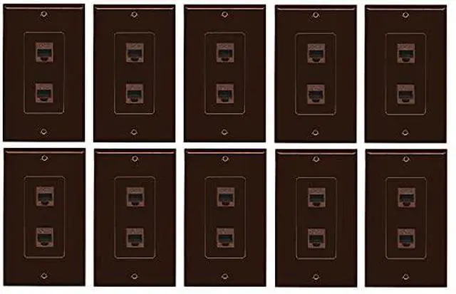 Main image of Decorative 1 Gang 2 Port Cat5e Ethernet Wall Plate - Brown/Brown (10 Pack)