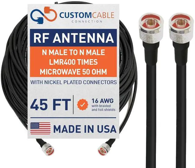 Main image of 45 Foot N Male to N Male LMR400 Times Microwave 50 Ohm Coax Low Loss Antenna Cable for Ham Radio, WLAN, CB Radio and WiFi Antenna Feeders