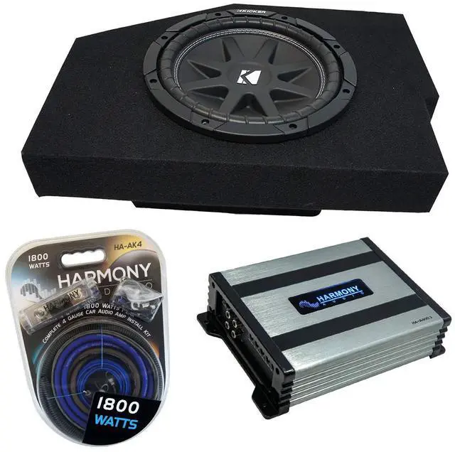 Main image of Compatible with 2002-2018 Dodge Ram Quad/Crew Truck Kicker Bundle Comp C10 Single 10" Sub Box Enclosure & Harmony HA-A400.1 Amp