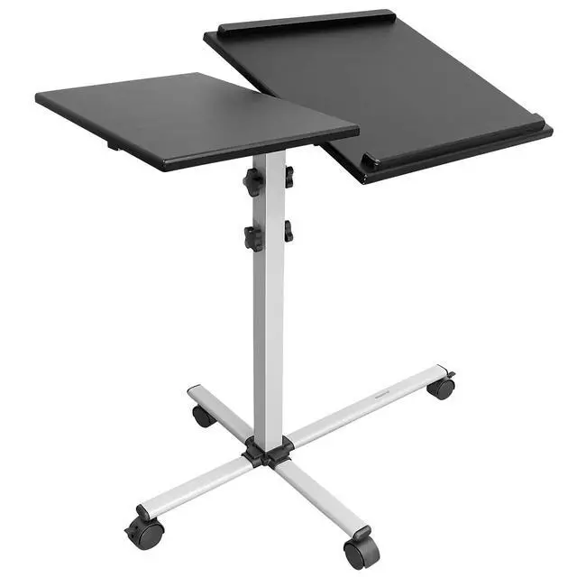 Main image of Projector Stand Mobile Projector Cart with Laptop Shelf on Wheels, Heavy Duty Two Shelves Height Adjustable Laptop and Projector Presentation Trolley in Black