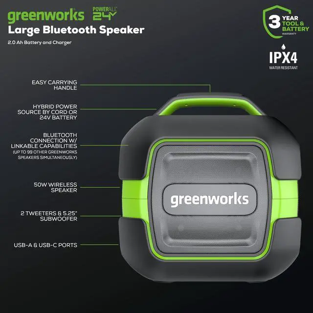 Alt view image 2 of 4 - 24V Bluetooth Speaker Kit, AC/DC Wireless Worksite Speaker, 2Ah Battery and Charger Included