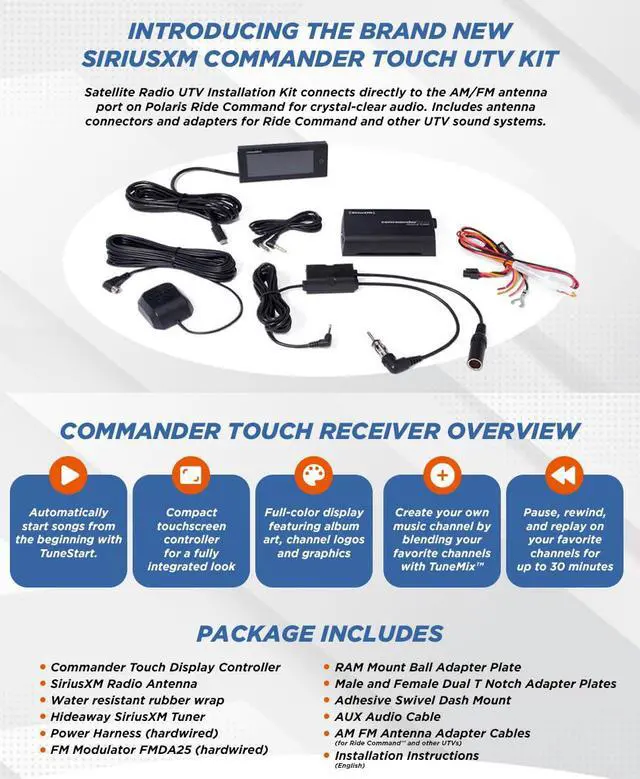 Alt view image 3 of 4 - Satellite Radio UTV Sirius XM Installation Kit with Water Resistant Touch Screen Controller Works with Polaris RZR Ranger Ride Command and Other Side by Side Vehicles