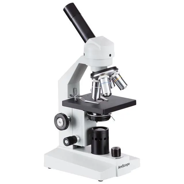 Alt view image 2 of 4 - M500-LED Cordless Monocular Compound Microscope, WF10x Eyepiece, 40x-1000x Magnification, Anti-Mold Optics, LED Illumination, Brightfield, Abbe Condenser, Coarse and Fine Focus, Plain Stage, 110V or B