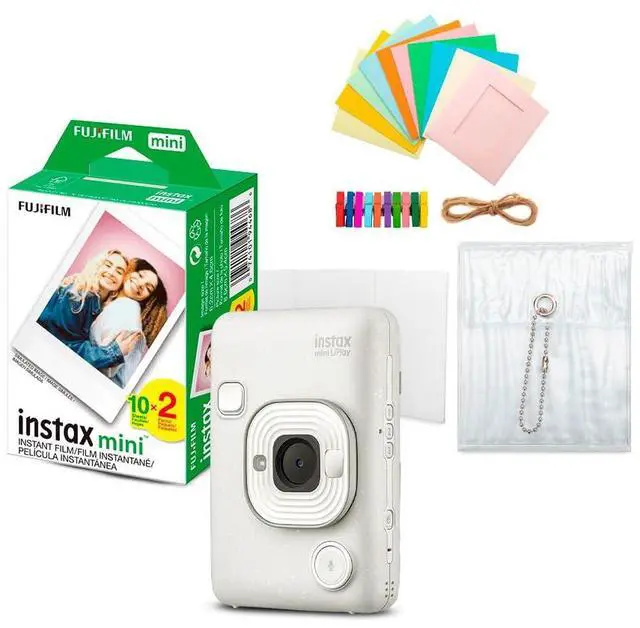Main image of Instax Mini LiPlay Hybrid Instant Camera and Smartphone Printer (Misty White) Bundle with Instax Mini Twin Film Pack (20 Exposures), and Accessory Kit (3 Items)