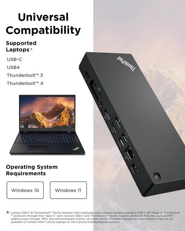 Alt view image 4 of 4 - ThinkPad Universal Thunderbolt 4 Dock, 4 Displays, Dynamic Power Charging up to 100W, Black
