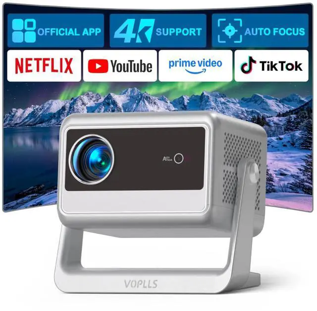Main image of Officially-Licensed APP & 2000 ANSI 4K Smart Projector with WiFi and Bluetooth, Auto Focus Portable Outdoor Projector, Movie Home Theater Proyector Adjustable Stand(Grey)