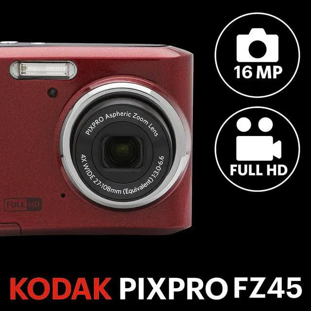 Alt view image 2 of 4 - PIXPRO FZ45-BK 16MP Digital Camera 4X Optical Zoom 27mm Wide Angle 1080P Full HD Video 2.7" LCD Vlogging Camera, Bundle with Camera Case and 32GB SD Card (Red)