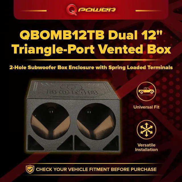 Alt view image 2 of 4 - QPower QBOMB12TB-DUAL Dual 12-Inch Triangle Ported Subwoofer Box Enclosure with Durable Bed Liner Spray for Car Audio Systems