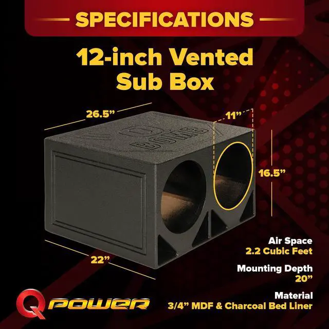 Alt view image 3 of 4 - QPower QBOMB12TB-DUAL Dual 12-Inch Triangle Ported Subwoofer Box Enclosure with Durable Bed Liner Spray for Car Audio Systems