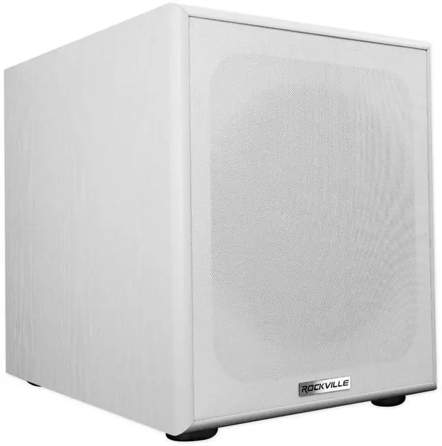Main image of Rock Shaker 10" White 600W Peak/300W RMS Powered Home Theater Subwoofer, Deep Bass, Adjustable Crossover, for Movies and Music