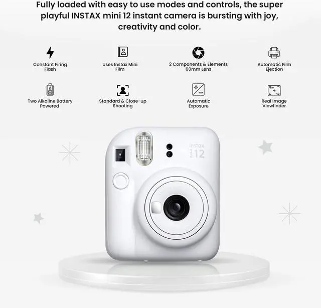 Alt view image 3 of 6 - Instax Mini 12 Instant Camera (Clay White w/ 2X Twin Packs)
