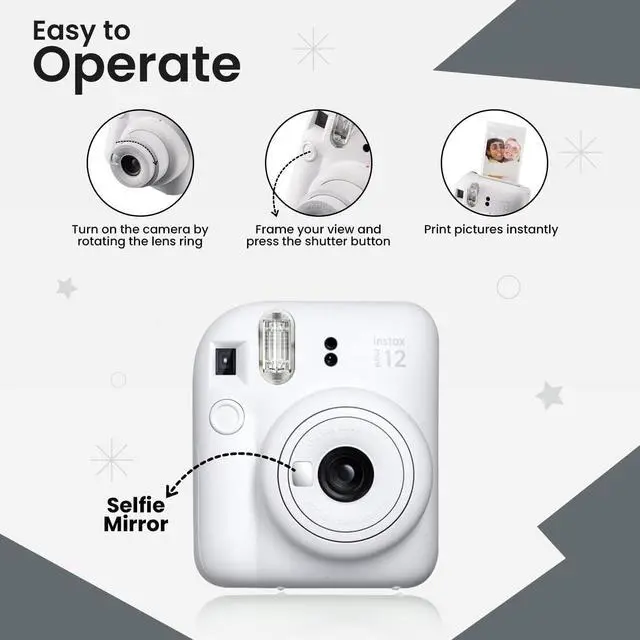 Alt view image 4 of 6 - Instax Mini 12 Instant Camera (Clay White w/ 2X Twin Packs)