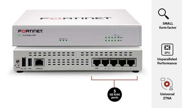 Alt view image 2 of 4 - FortiGate-40F Firewall Appliance - 5 Gigabit Ethernet RJ45 Ports, Ideal for Small Businesses (Appliance Only, No Subscription) (FG-40F)