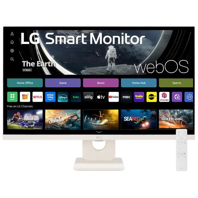 Main image of 27SR50F-W Smart Monitor 27-Inch FHD (1920x1080) IPS Display, webOS 23, HDR 10, x2 Built-in Speakers, AirPlay 2, Screen Share, Bluetooth, ThinQ App, Remote Control, White