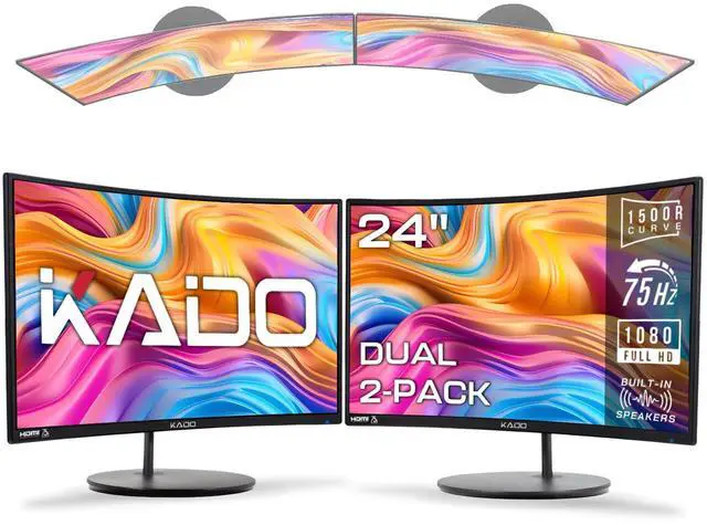 Main image of 2-Pack Dual 24" Curved 1500R 1920x1080 75Hz FHD Computer Monitor | Dual Monitor Setup HDMI Office Gaming Hybrid, VESA Wall Mount Arm Mount Built-in Speakers, Panoramic Display Multi-tasking